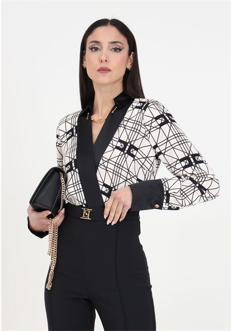 Butter and black women's shirt with crossed bodysuit in printed viscose georgette ELISABETTA FRANCHI | CBS0241E2E84